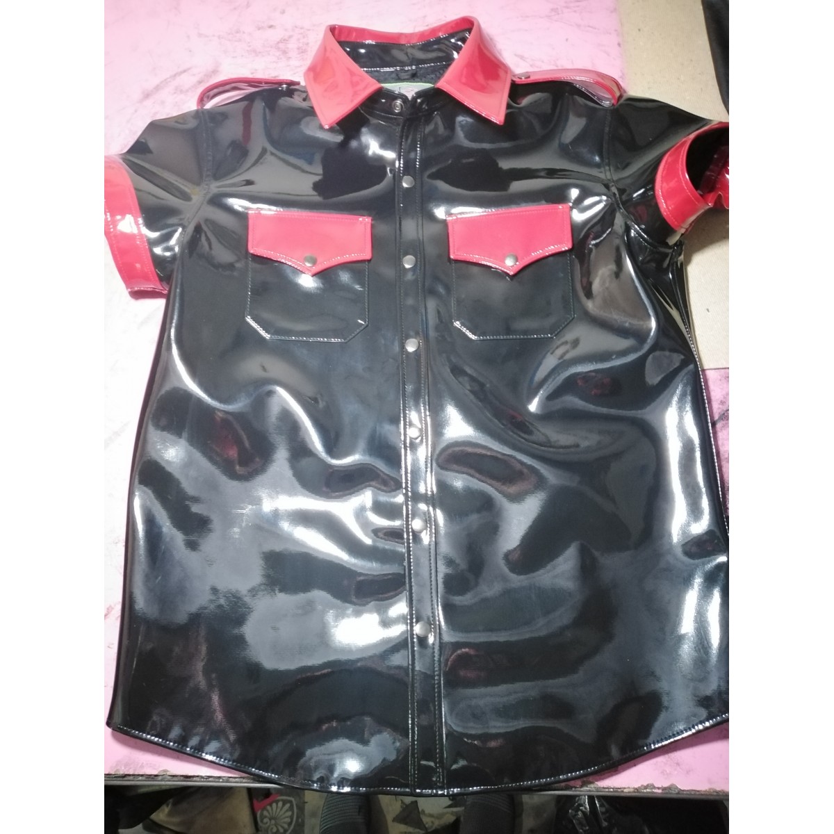Vinyl PVC Black Shirt Red